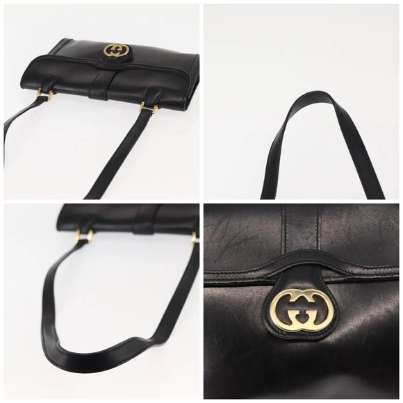 GUCCI Interlocking Shoulder Bag Leather Black Gold Auth fm4898 - Picture 16 of 16